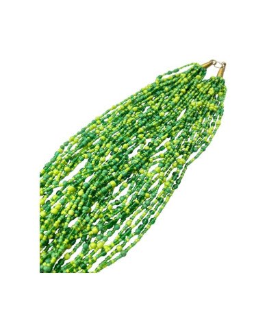 Handmade Green Maasai Bead Muli Strand Necklace Close