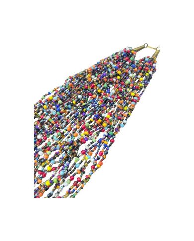 African Handmade Maasai Glass Bead Multi Strand Necklace Close