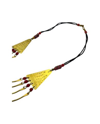 Handmade African Necklace - Brass Bib Red Beads