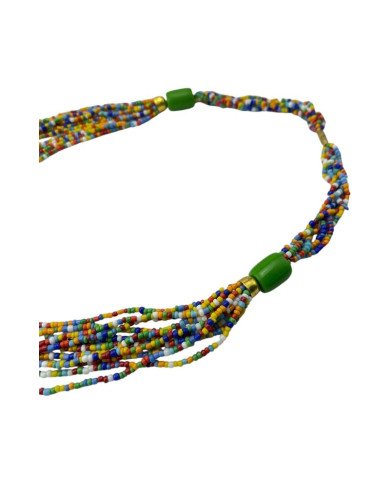 Handmade Multicolor Maasai Bead Green Resin Necklace Close