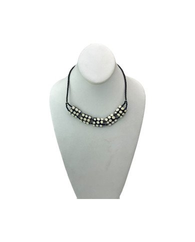 African Handmade Batik Polka Dot Square Cow Bone Bead Necklace Display