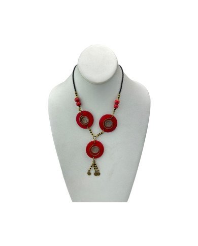 Copper Wire and Wood Bead Necklace Red 126-27