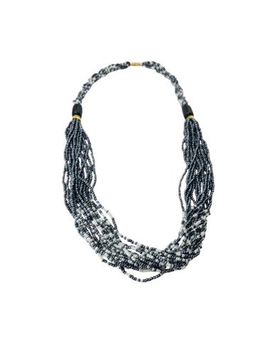 Maasai Bead Braided Multistrand Necklace Iridescent Blue Angle