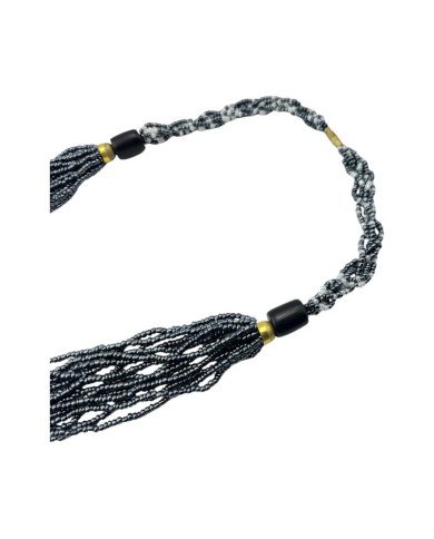 Maasai Bead Braided Multistrand Necklace Iridescent Blue Closure
