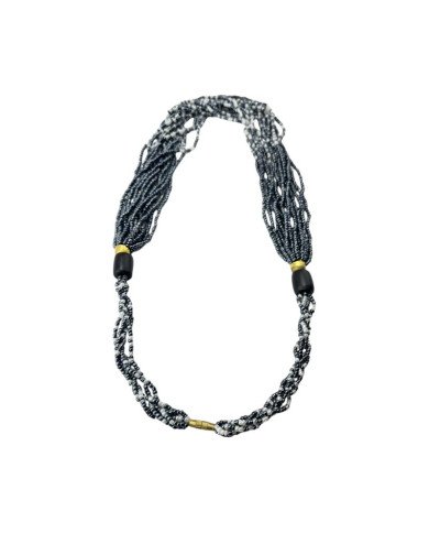 Maasai Bead Braided Multistrand Necklace Iridescent Blue Top