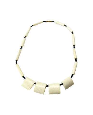 Handmade African Natural White Cow Bone Bead Necklace Angle