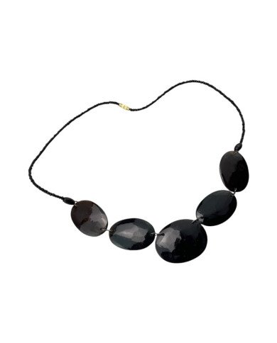 African Handmade Brown Oval Cow Horn Bead Necklace Angle