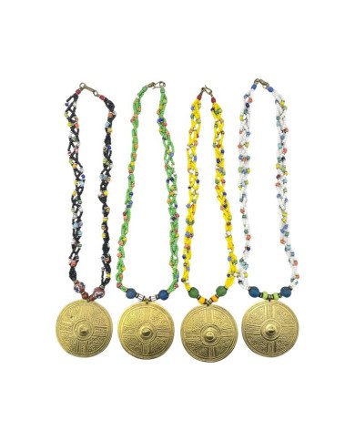 Handmade African Braided Maasai Bead Brass Pendant Necklace Color Varieties