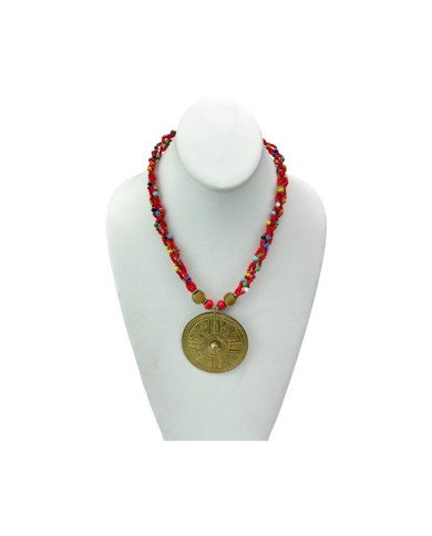 Handmade African Braided Red Maasai Bead Brass Pendant Necklace