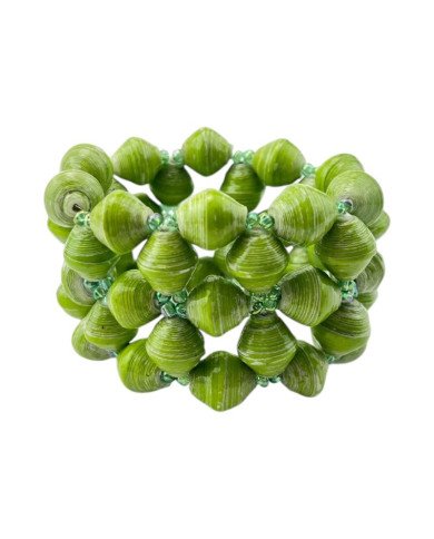 African Handmade Recycled Paper Bead Bracelet Green Close