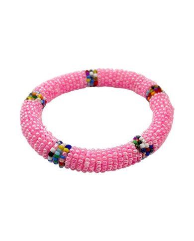 Handmade Pink Maasai Bead African Tube Bracelet Flat