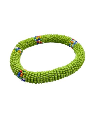 Handmade Light Green Maasai Bead African Tube Bracelet Flat