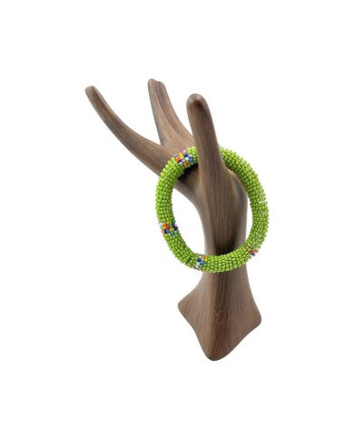 Handmade Light Green Maasai Bead African Tube Bracelet Display
