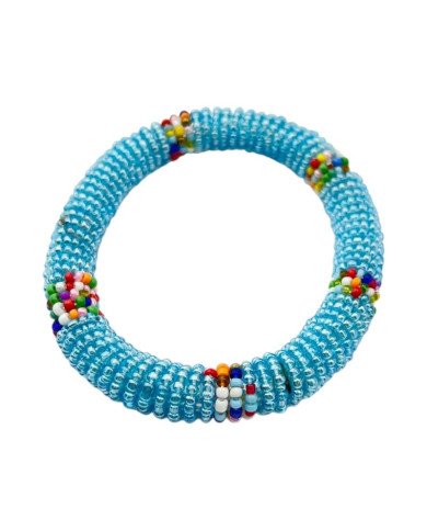Handmade Iridescent Blue Maasai Bead African Tube Bracelet Flat