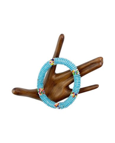Handmade Iridescent Blue Maasai Bead African Tube Bracelet Top