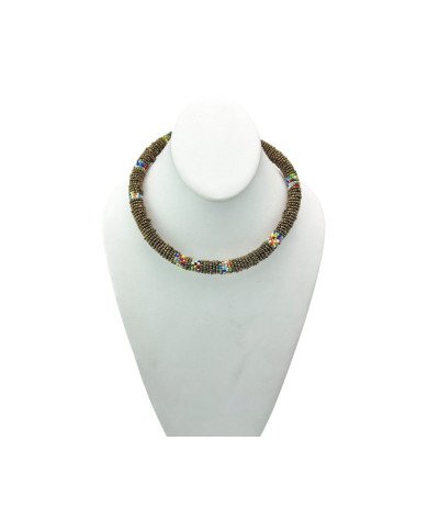 Handmade Gold Maasai Bead African Tube Necklace Display