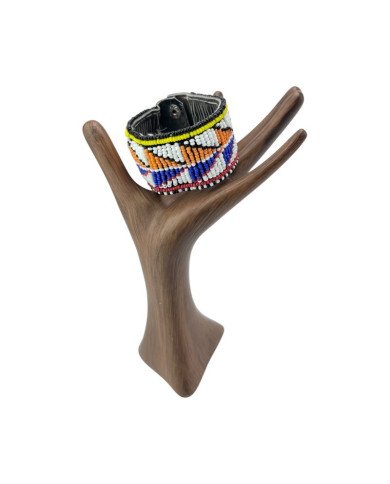Handmade Colorful Maasai Bead Leather Cuff Bracelet Display