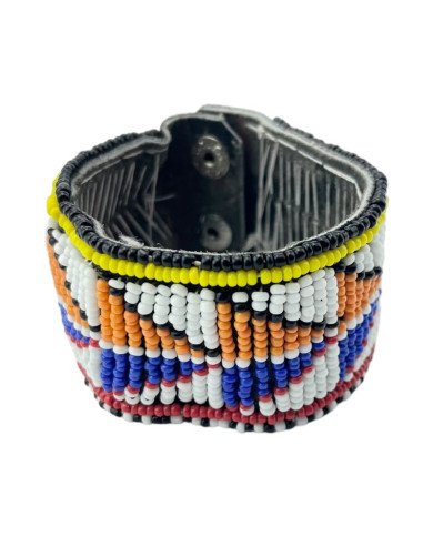 Handmade Colorful Maasai Bead Leather Cuff Bracelet 