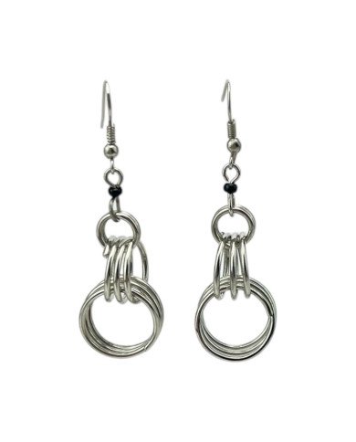 African Handmade Silver Wire Tiered Hoops Dangle Earrings Hanging