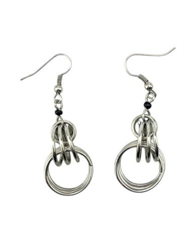 African Handmade Silver Wire Tiered Hoops Dangle Earrings Flat