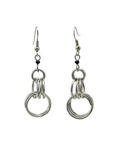 African Handmade Silver Wire Tiered Hoops Dangle Earrings