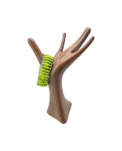 Handmade African Elastic Green Recycled Paper Bead Bracelet Display