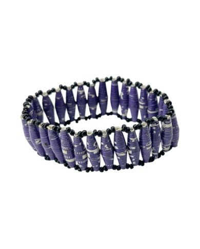 Handmade African Elastic Purple Recycled Paper Bead Bracelet