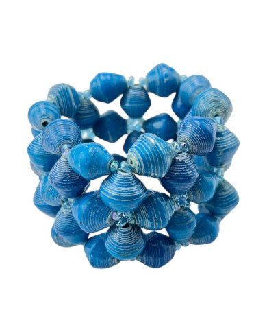 African Handmade Recycled Paper Bead Bracelet Light Blue Front