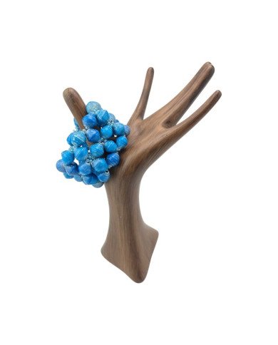 African Handmade Recycled Paper Bead Bracelet Light Blue Display