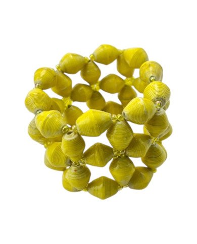 African Handmade Recycled Paper Bead Bracelet Yellow Close