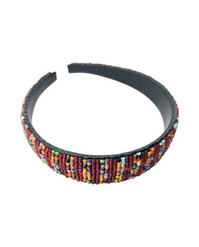 Red Multi Stripes Maasai Bead Headband Front