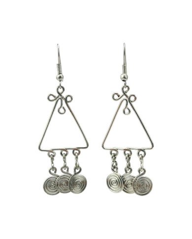 Handmade African Silver Wire Triangle Dangling Spiral Earrings