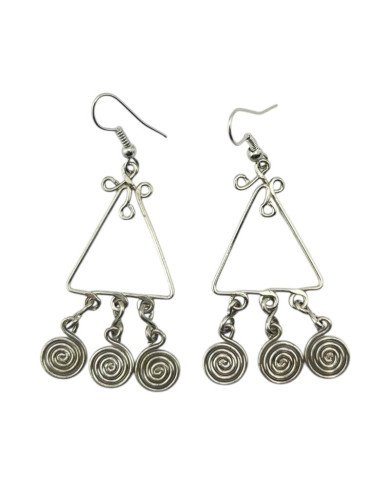 Handmade African Silver Wire Triangle Dangle Spiral Earrings