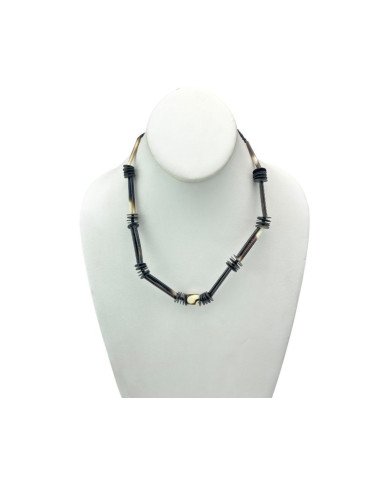 Handmade African Porcupline Quill Black Disks Necklace Bust