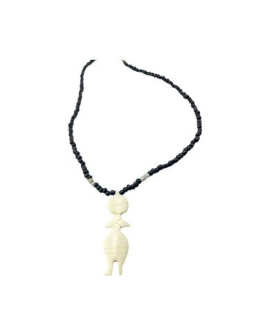 Maasai Bead White Cow Bone Pendant Necklace Close