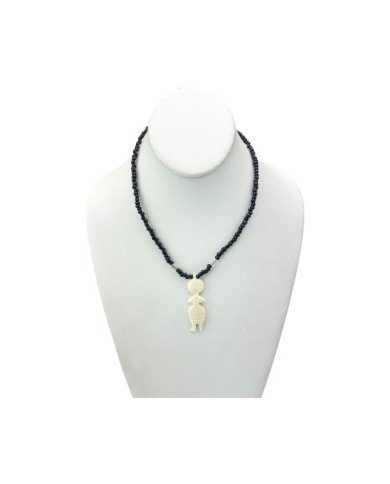 Maasai Bead White Cow Bone Pendant Necklace Person