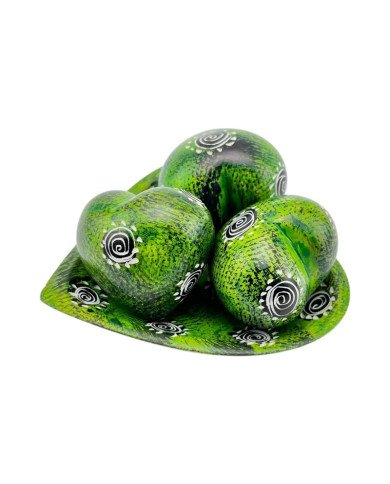 African Kisii Soapstone Handcarved Hearts and Bowl Set - Green