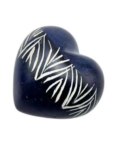 Handmade Kisii Soapstone Heart – Blue Zebra Stripe