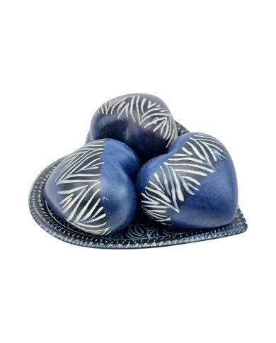 Handmade Kisii Soapstone Heart Set – Blue Zebra Stripe
