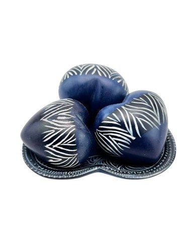 African Kisii Soapstone Heart Set – Blue Zebra Stripe