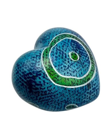 Handmade African Kisii Soapstone Heart – Blue Circles