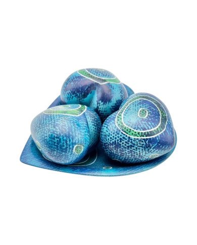 African Handmade Kisii Soapstone Heart Set – Blue Circles