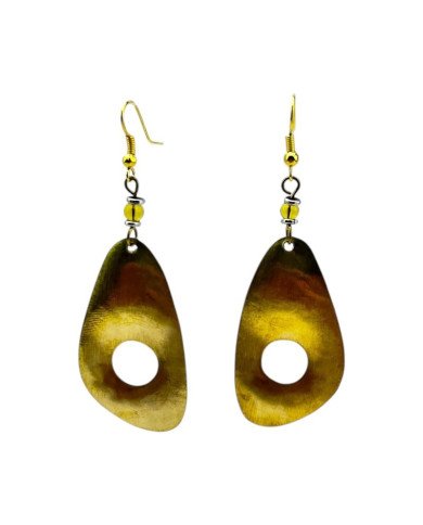 African Handmade Geometric Brass Dangle Earrings Yellow Hanging