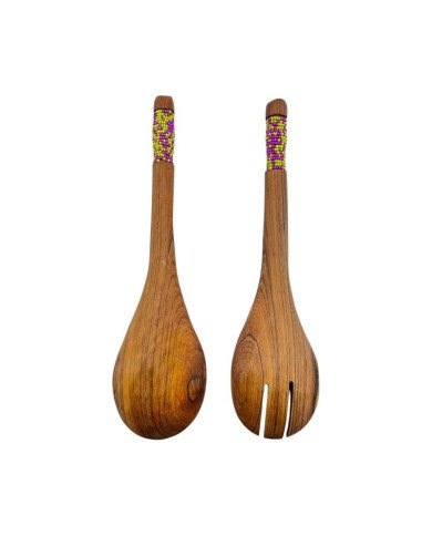 Olive Wood Salad Server With Maasai Beads Back