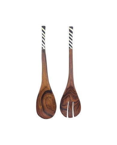 Olive Wood Salad Server Stripe Batik Bone