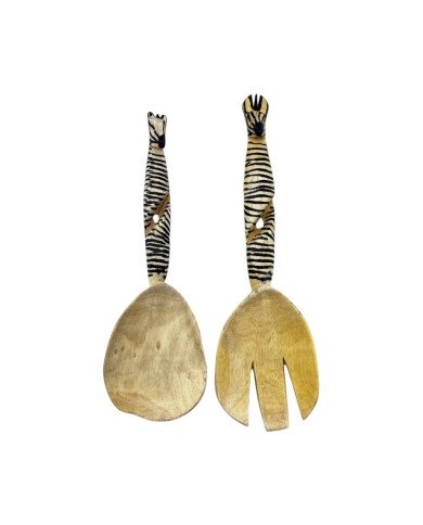 Hand Carved Wood Zebra Twisted Handle Spoons
