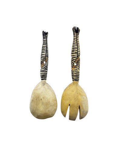 Hand Carved Wood Zebra Twisted Handle Spoons Back
