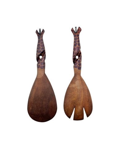Hand Carved Wood Zebra Twisted Handle Spoons Dark Back