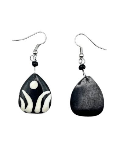 African Handmade Batik Bone Teardrop Earrings Back