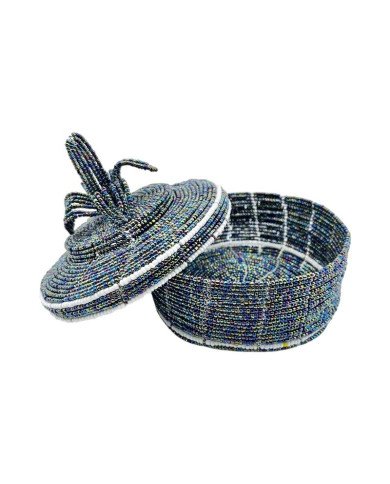Maasai Bead Wire Jewelry Box Iridescent Offset Lid